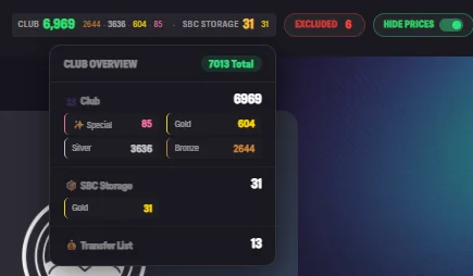 Club widget bar with player counts and overview
