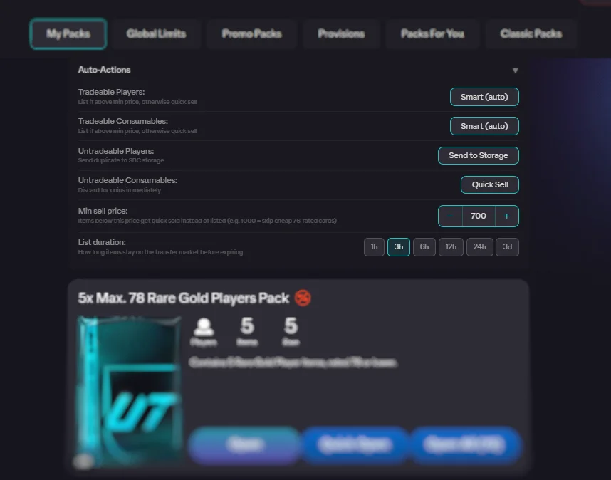 Pack auto-actions
