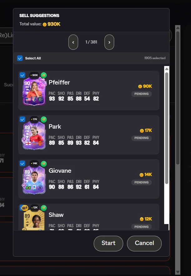 Sell suggestions