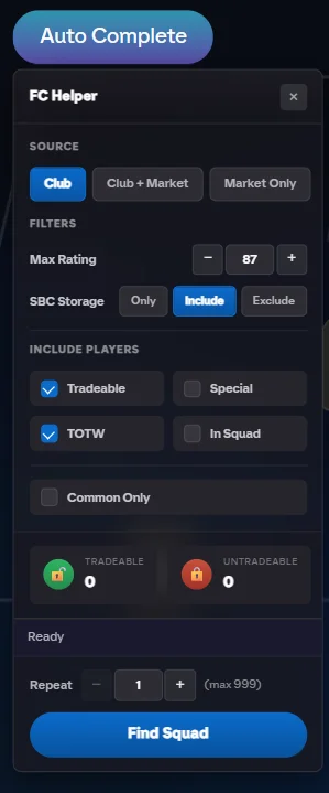 SBC Solver panel